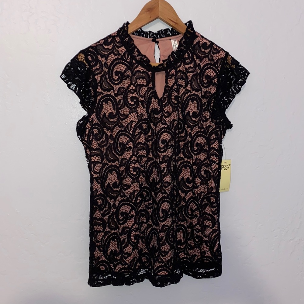 Black Lace Top with a Pink Underlay